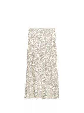 Zara Sequin Maxi Skirt in Silver Cream